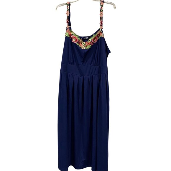 BloomChic Navy Midi Dress Floral Embroidered Straps Plus Size 22–24 NWT - Picture 1 of 6